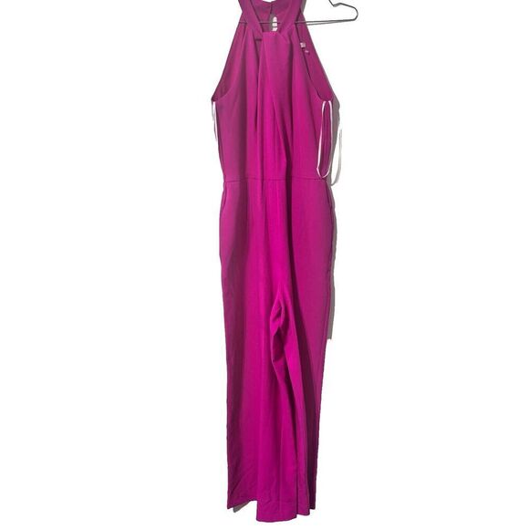 Julia Jordan Halter Neck Jumpsuit 12 Fuchsia Pink Wide Leg Sleeveless Pockets - Picture 2 of 10